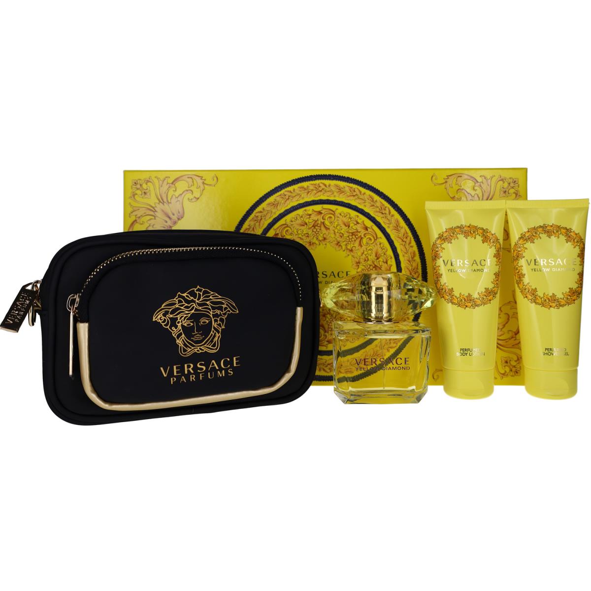 Yellow Diamond By Versace For Women Set: Edt+bl+sg+clutch 3.0oz+3.4oz+3.4oz