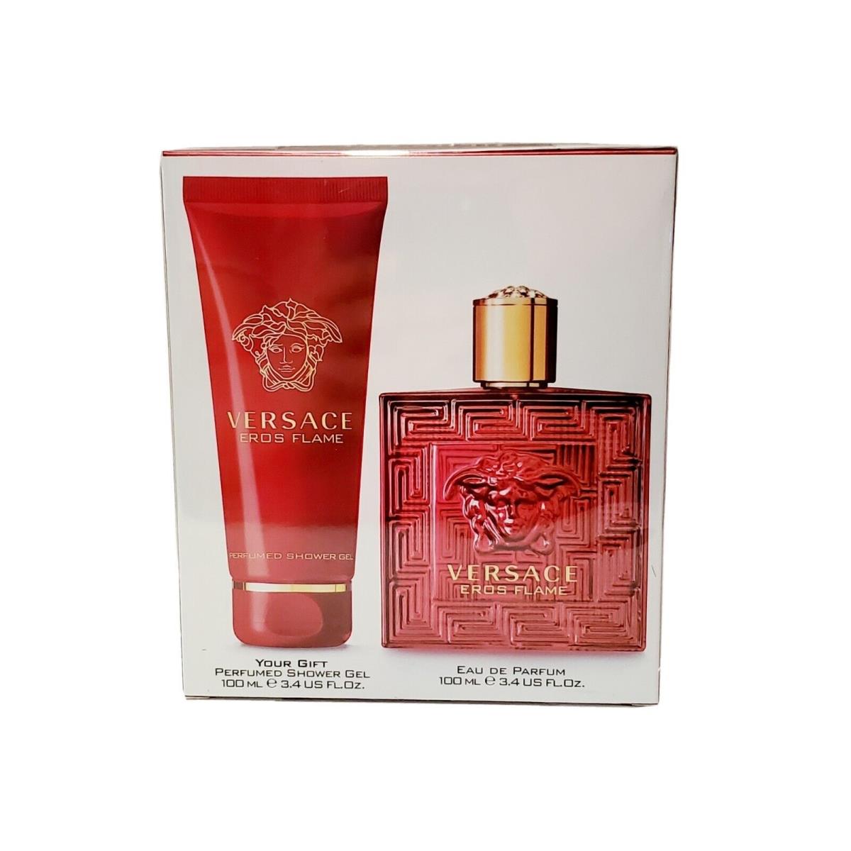 Versace Eros Flame 2 Pc Set 3.4oz Eau De Parfum Spray + Shower Gel Travel Set