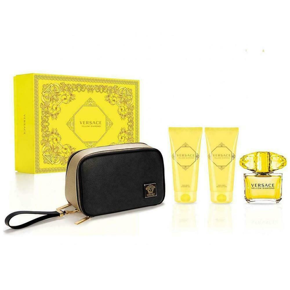 Versace Yellow Diamond 4PC 3.0 Edt Spr 3.4 B/l 3.4 S/g Pouch W