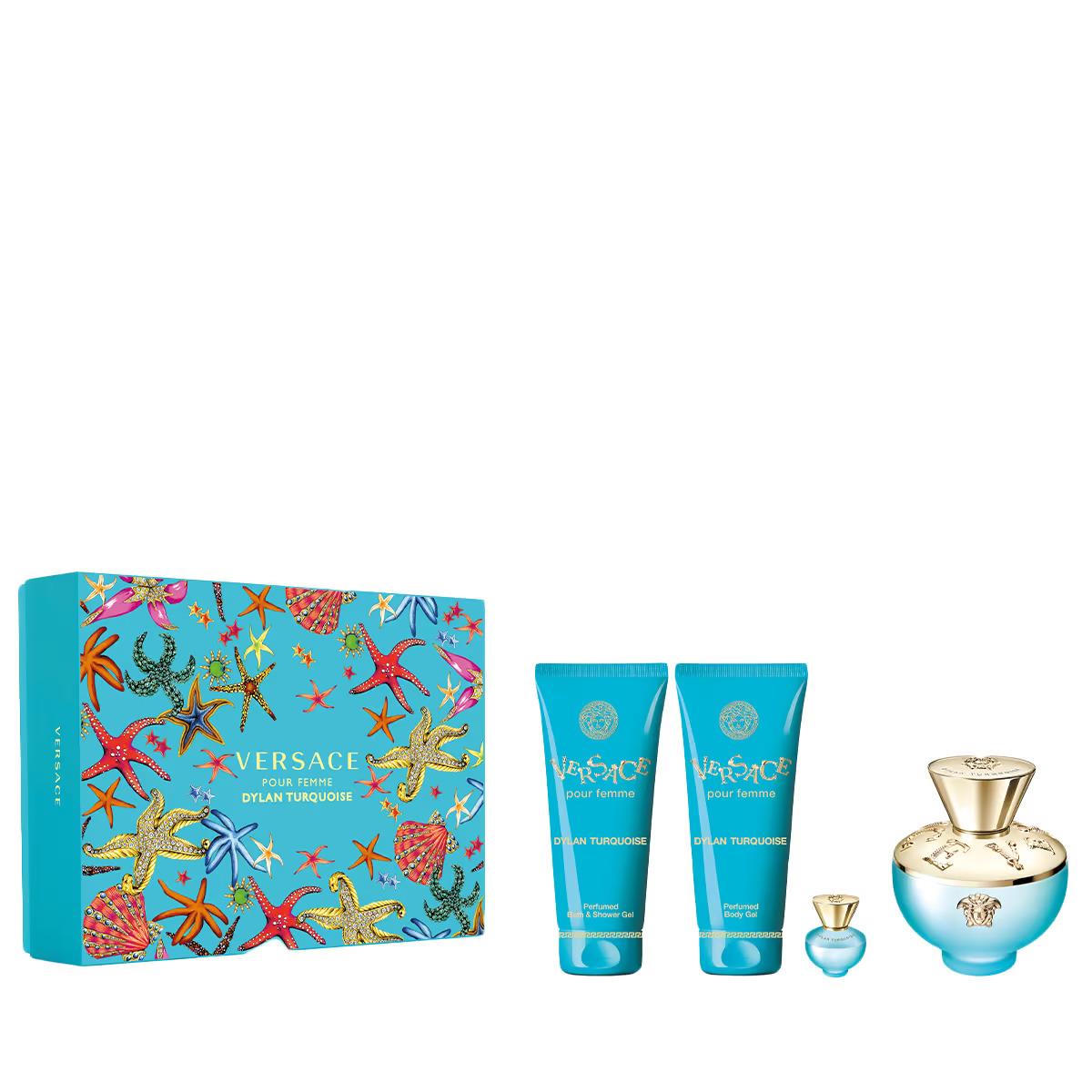 Versace Dylan Turquoise Women Gift Set 4 Pc. 3.4 Edt 3.4 BG 3.4 Bsg 5 ML Edt