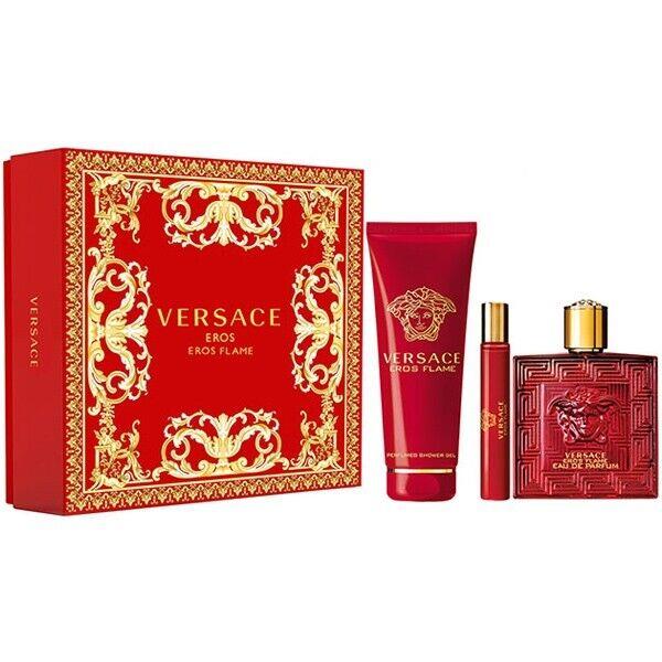 Versace Eros Flame 3 Pcs Cologne Gift Set For Men 3.4 oz Edp Spray + Shower Gel