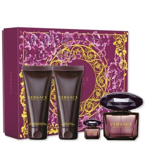 Crystal Noir by Versace 4 Piece Set 3 Oz Edts 3.4 BL 3.4 SG 0.3 Edt Box