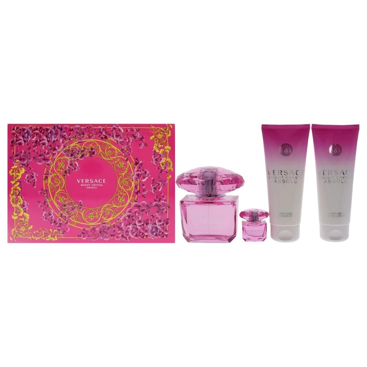 Versace Bright Crystal Absolu Gift Set For Women 3.0 oz Edp Spray + Lotion + Gel