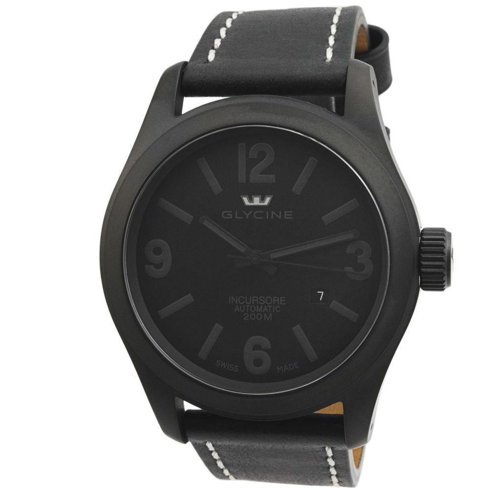 Glycine Men`s 3874.999 LB9B Incursore Automatic Black IP Black Leather Watch