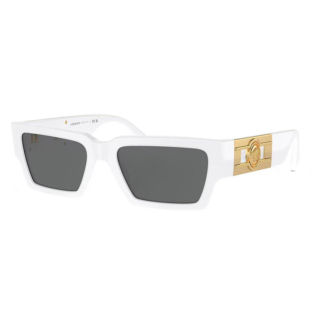 Versace Iconic VE 4459 314/87 White Plastic Rectangle Sunglasses Grey Lens