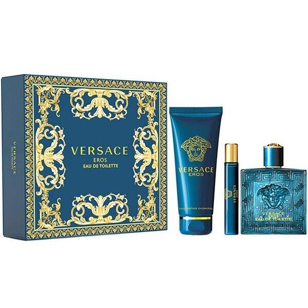 Versace Eros Cologne For Men 3 Pcs Gift Set 3.4 oz Edt Spray + Shower Gel + Mini