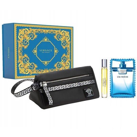 Versace Eau Fraiche 3 pc Set Cologne For Men 3.4 oz Edt Spray + 0.3 Mini Trousse