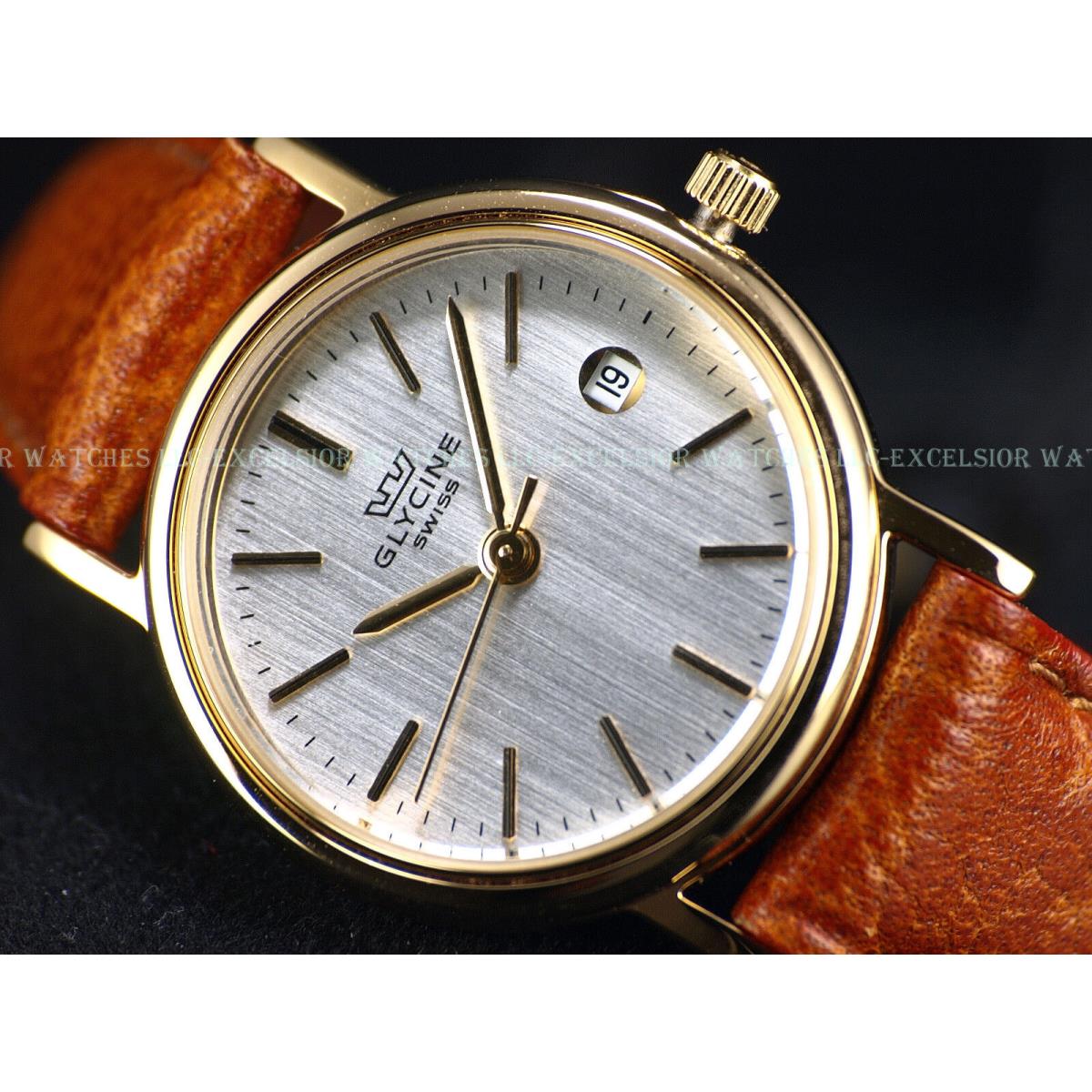 Auth. Dealer Glycine 26mm Swiss Made Quartz Gold Tone Silver Dial SS Watch