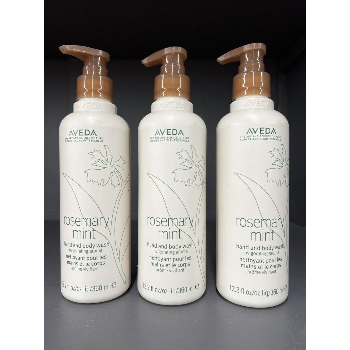 3X Aveda Rosemary Mint Hand and Body Wash 12.2 Oz Each 3 Bottles