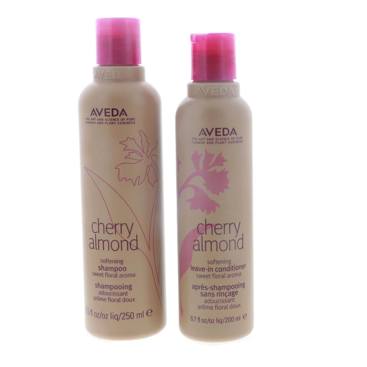 Aveda Cherry Almond Softening Leave-in Cond 6.7oz Softening Shampoo 8.5oz Set