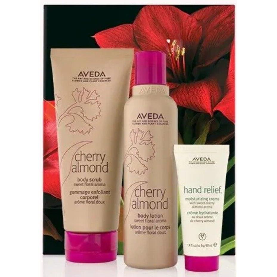 Aveda Cherry Almond Softening Body Trio Lotion Body Scrub Moisturizing Creme