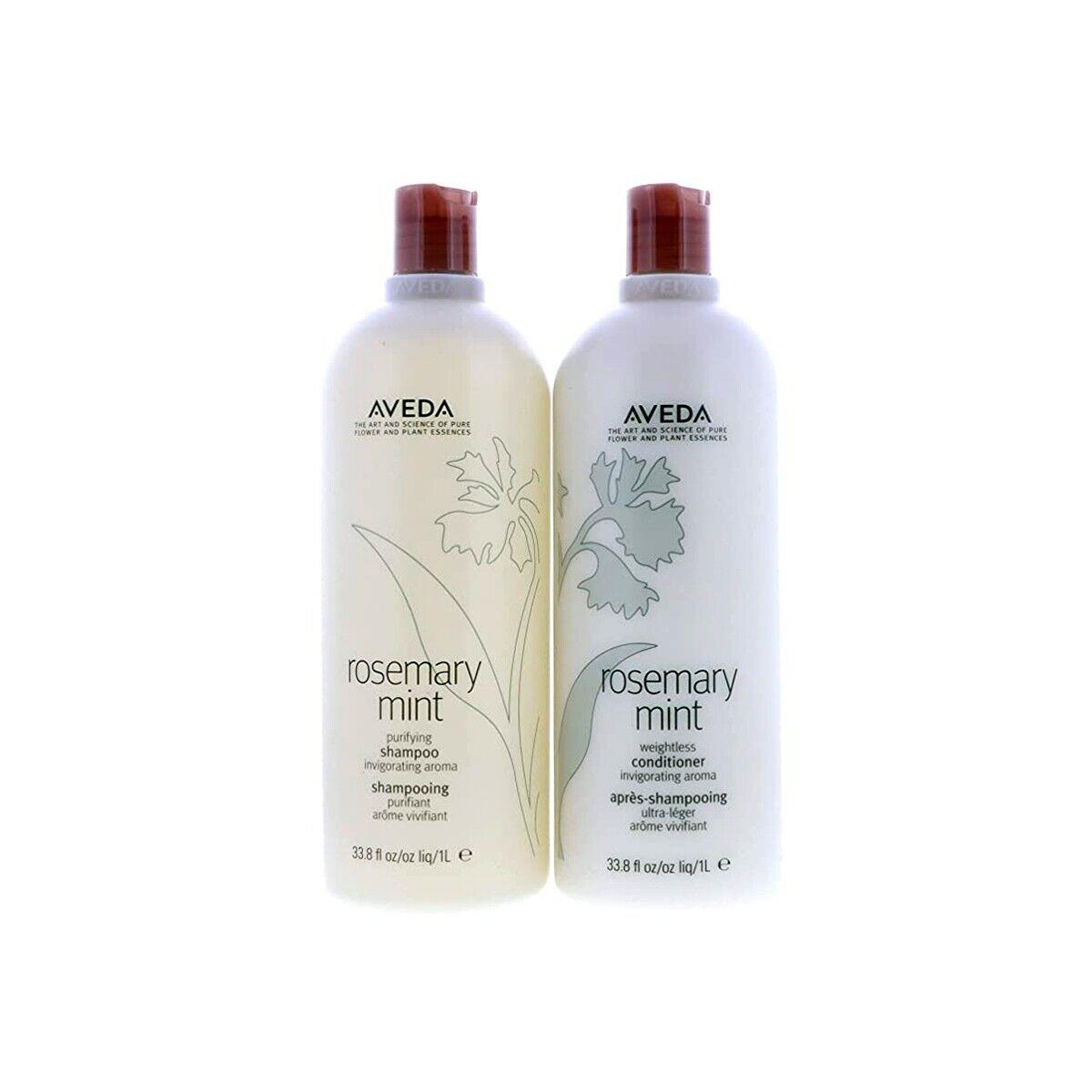 Aveda Rosemary Mint Purifying Shampoo Weightless Conditioner Set 33.8 Oz / 1 L