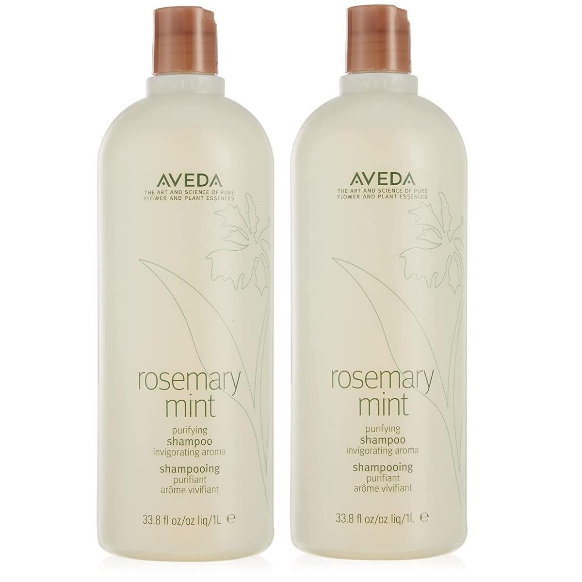 2 Pack Aveda Rosemary Mint Purifying Shampoo 33.8 Oz Liter Set