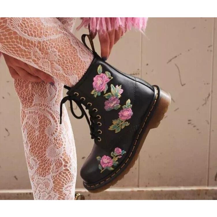 Dr. Martens 1460 Vonda II Floral Boots Attractive Stylish Black Nappa