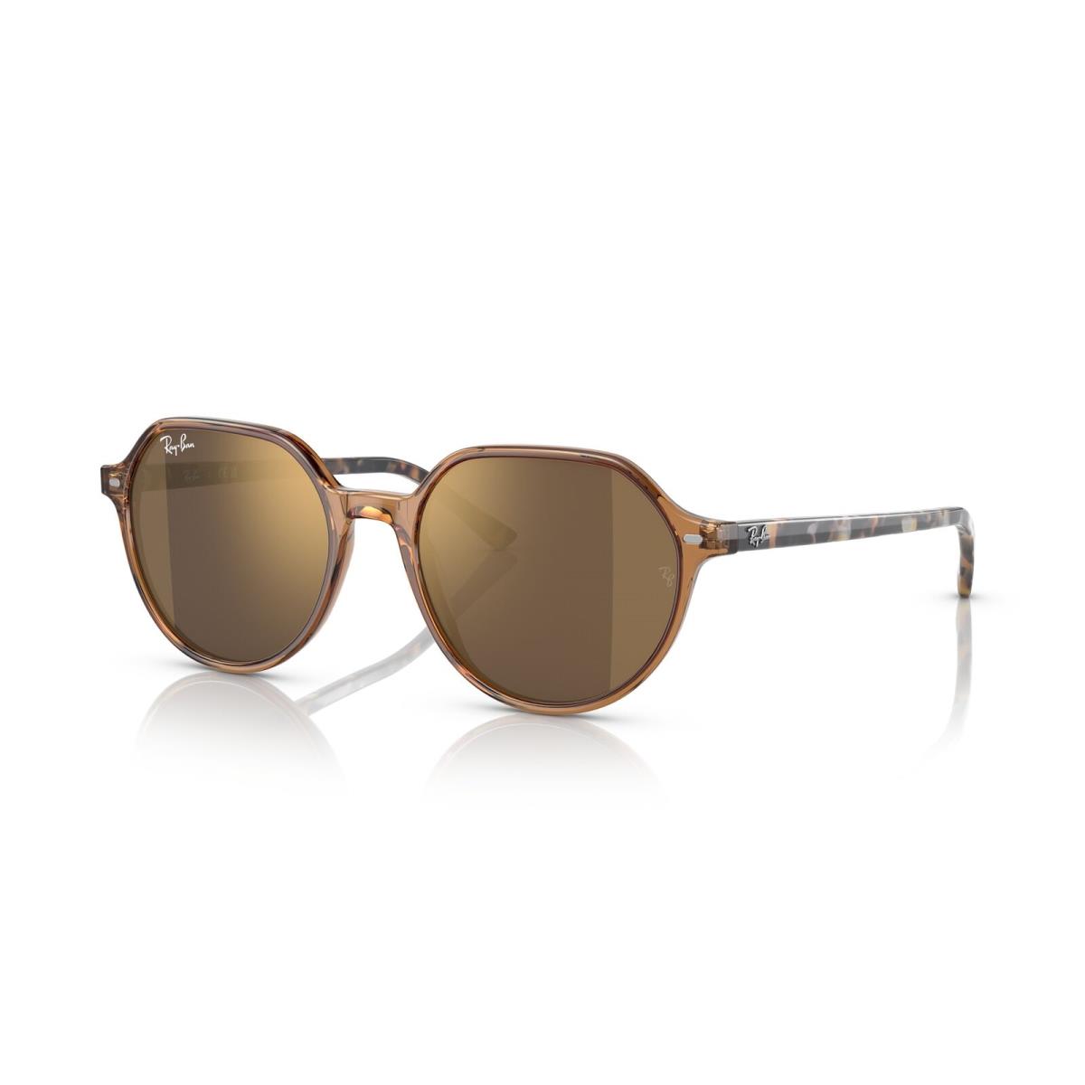 Ray-ban 0RB2195 663693 Thalia Gold Square Sunglasses - Transparent brown, Frame: Transparent brown, Lens: Gold