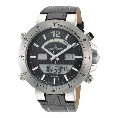 Jacques Lemans Men`s Milano 46mm Black Dial Leather Watch