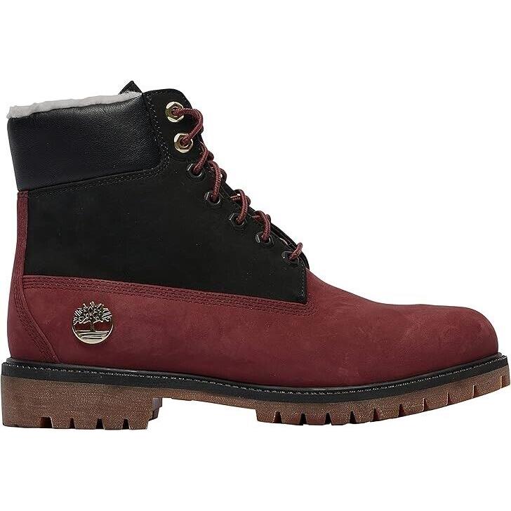 Timberland Youth Boys 6 in Premium Shearling Waterproof Nubuck Boots Shoes - Syrah/Black