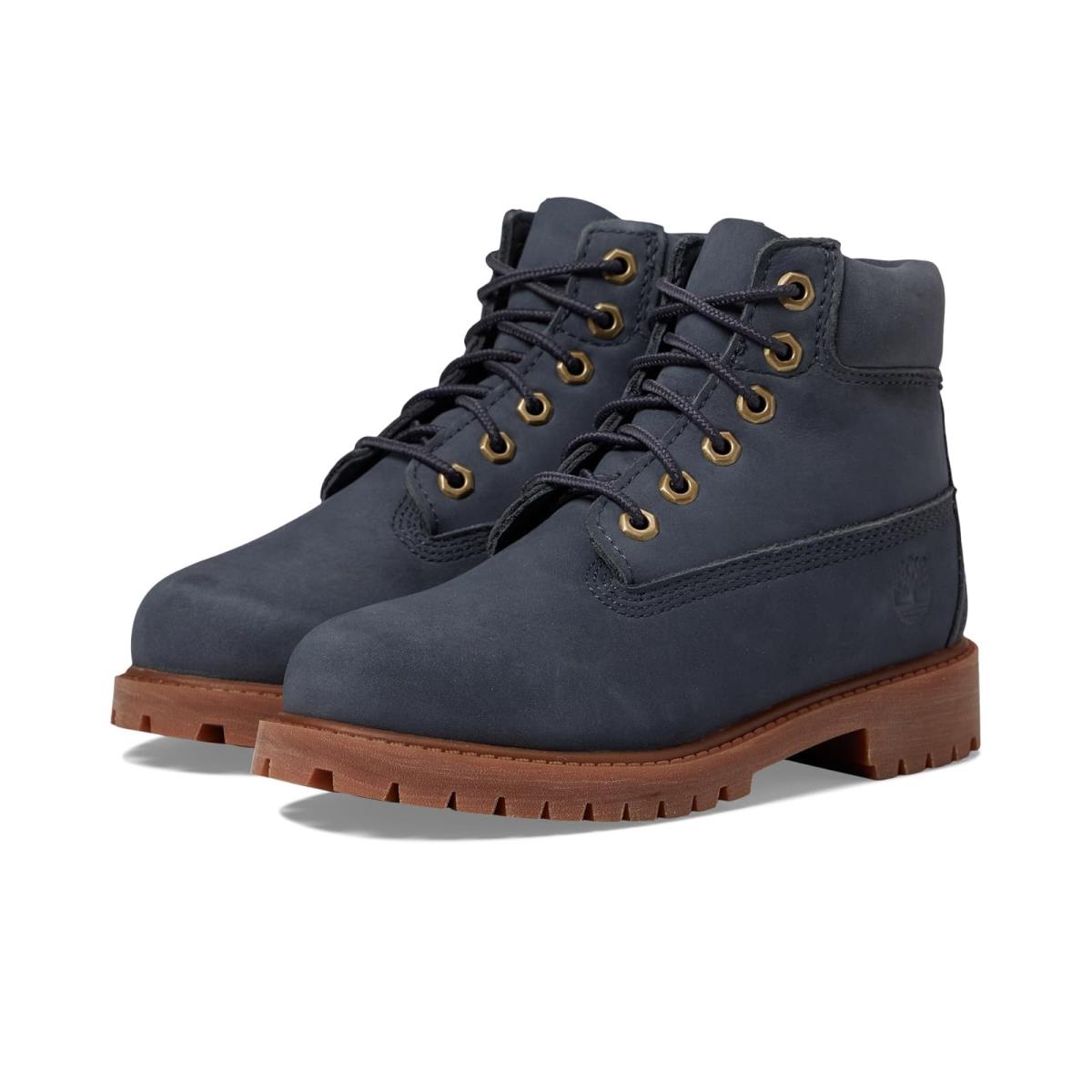 Boy`s Timberland Kids 6 Premium Lace-up Waterproof Boots Little Kid Dark Blue Nubuck