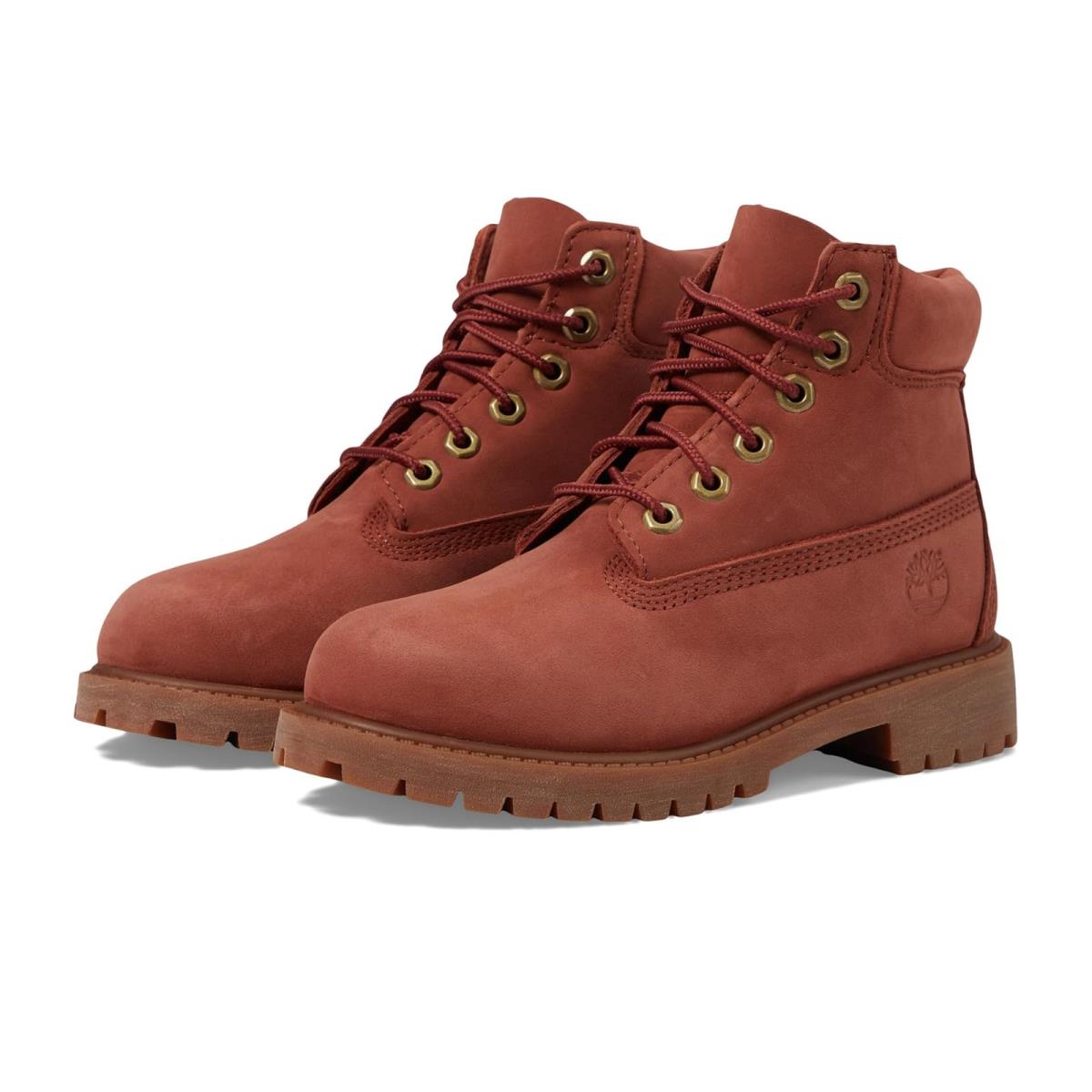 Boy`s Timberland Kids 6 Premium Lace-up Waterproof Boots Little Kid Dark Red Nubuck