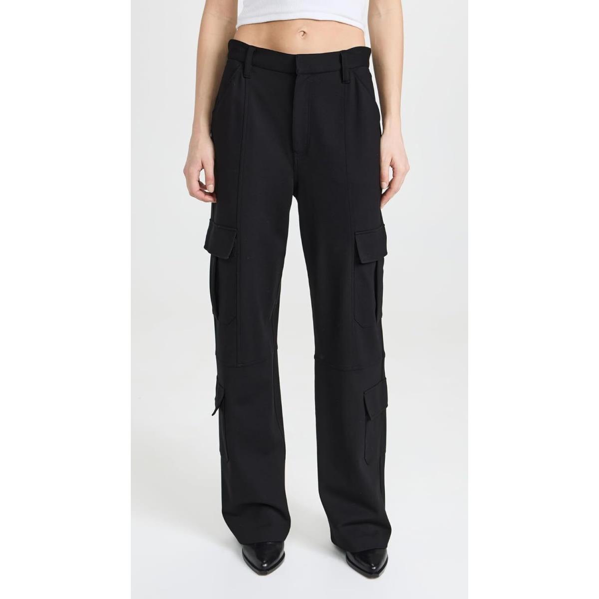 Rag Bone Women Cargo Pants Irina Full Length Ponte Jersey Zipper Fly Black