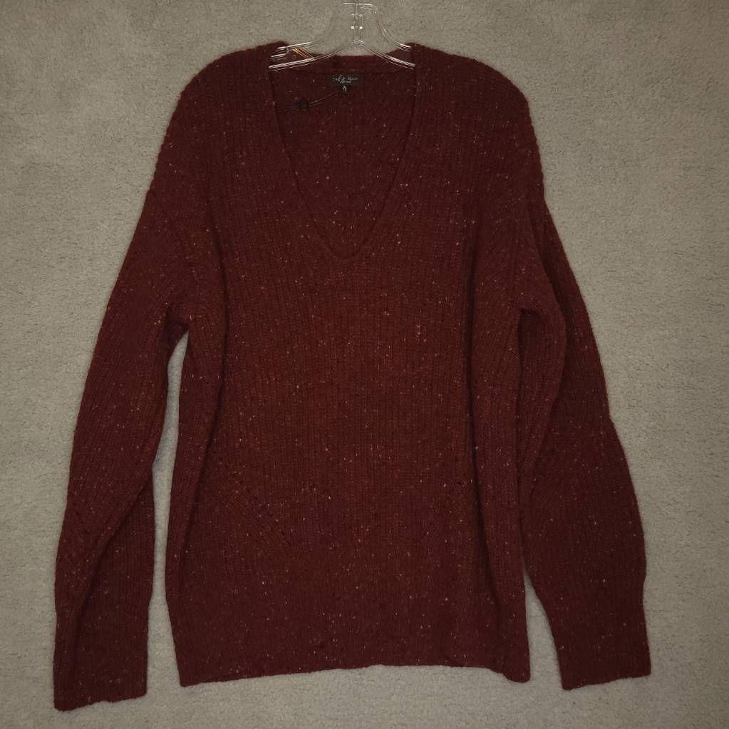 Rag Bone Womens Sweater Wool Blend Red Pullover Long Sleeve V Neck XL