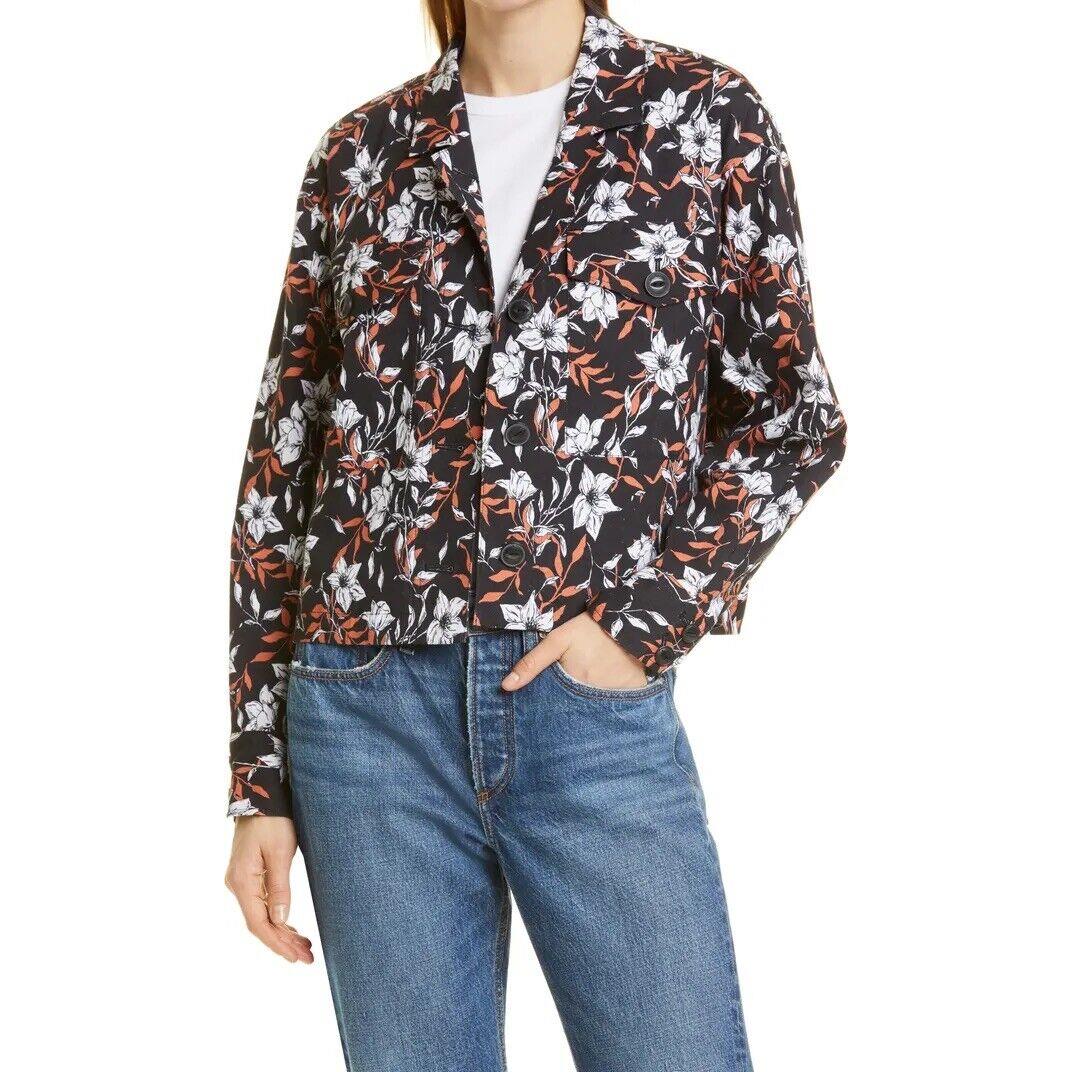 Rag Bone Jessie Black Floral Printed Linen Shirt Jacket Women s Size S