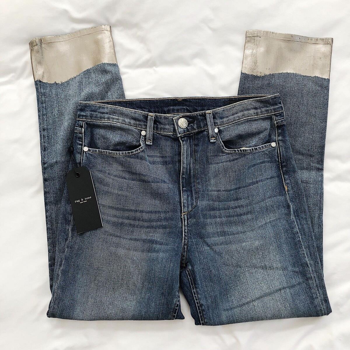 Rag Bone Ankle Cigarette Japanese Denim Jeans Paint Dipped Sz 25