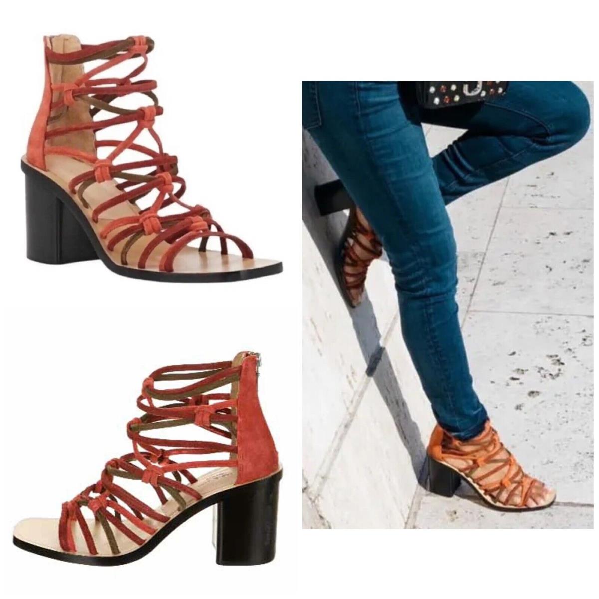 Rag Bone Camille Cage Heel Sandal Terracotta Suede Size:37 US 7