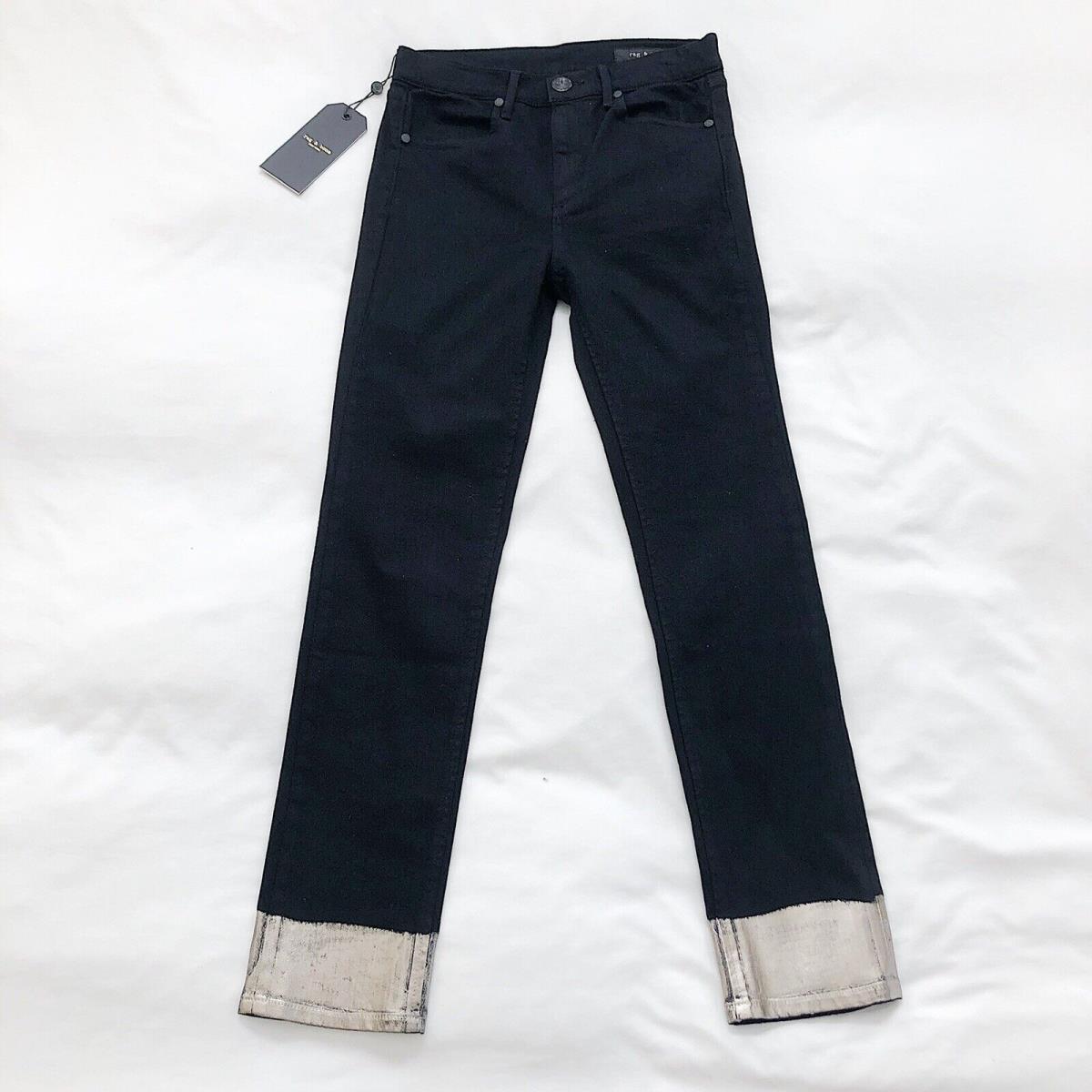 Rag Bone Black Ankle Cigarette Japanese Jeans Paint Dipped Sz 25