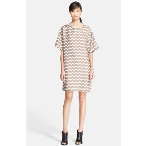 Rag Bone Chevron `chester` Print Silk Dress Size 4 - Beige Gold