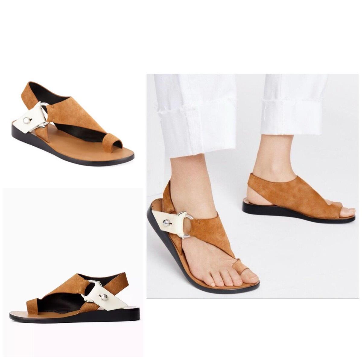 Rag Bone Arc Flat Leather Slide Sandal In Tobacco Size:38 US 8