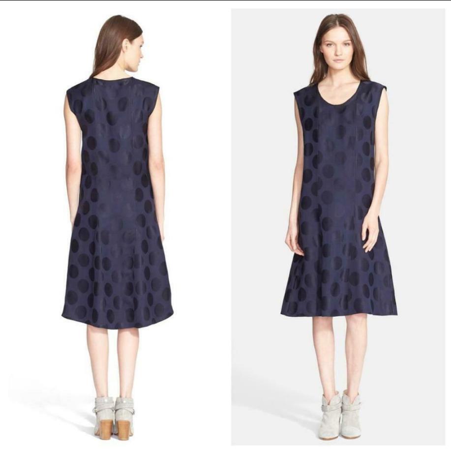 Rag Bone `pierre` Polka Dot A-line Dress Size 4 - Navy Blue