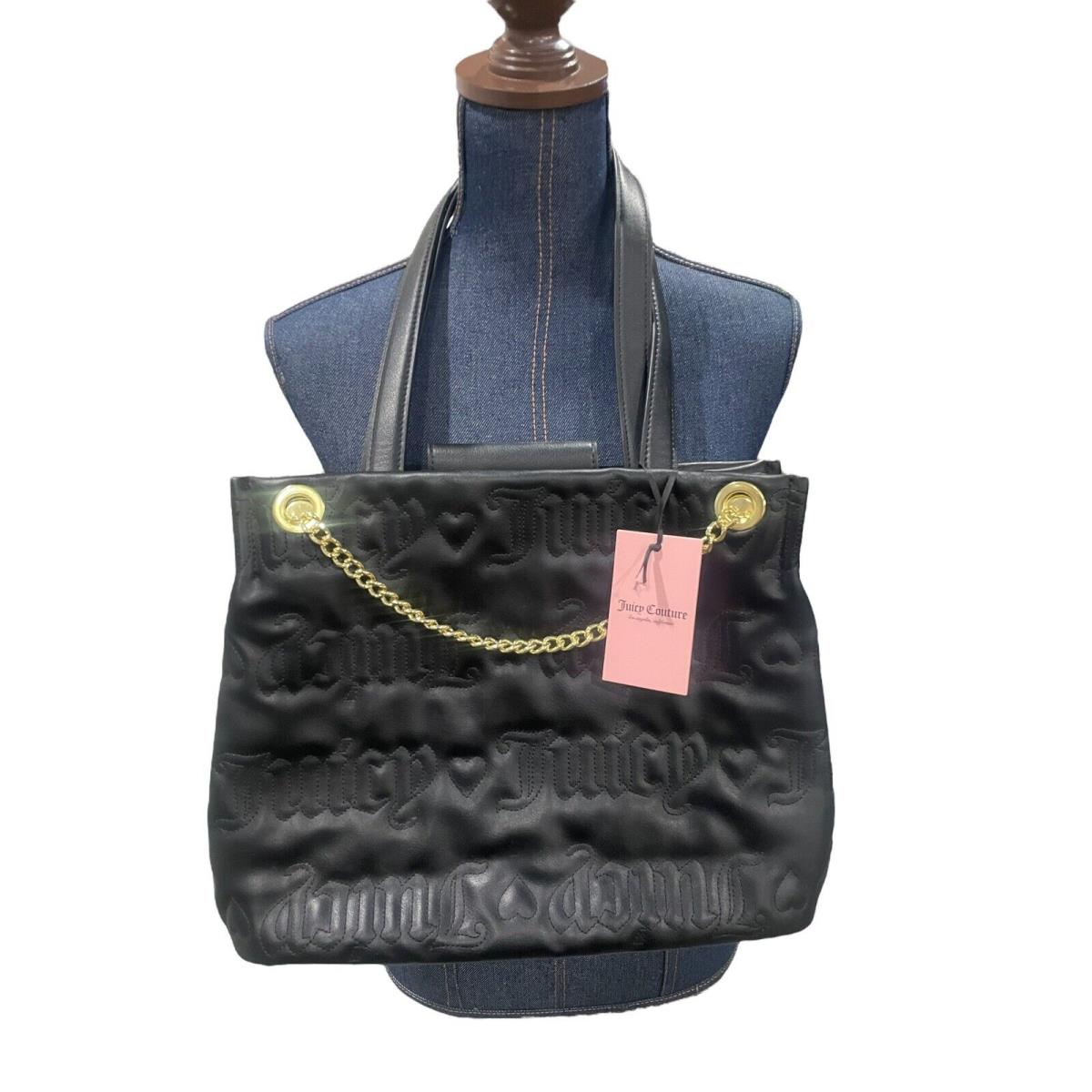 Juicy Couture Quilted Black Juicy Puff Tote Shoulder Bag Purse