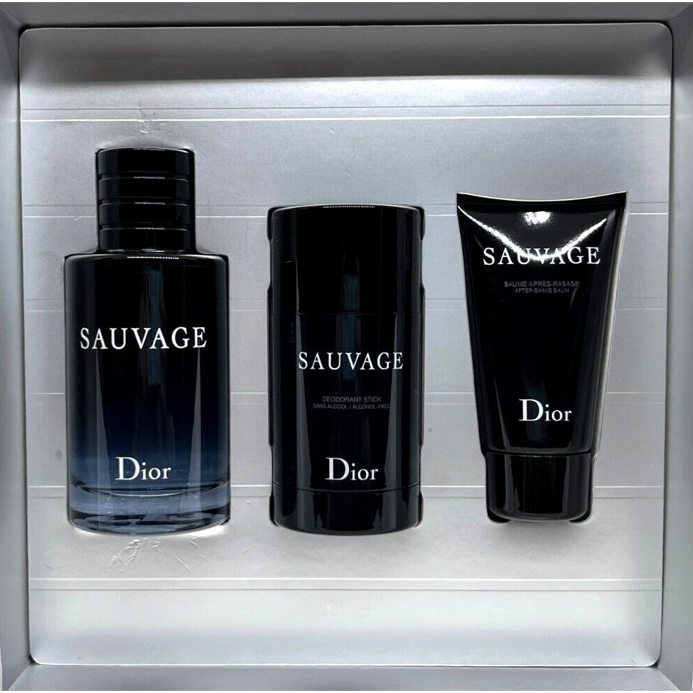 Christian Dior Sauvage 3 Pcs Gift Set Edt Deodorant Stick After Shave Balm