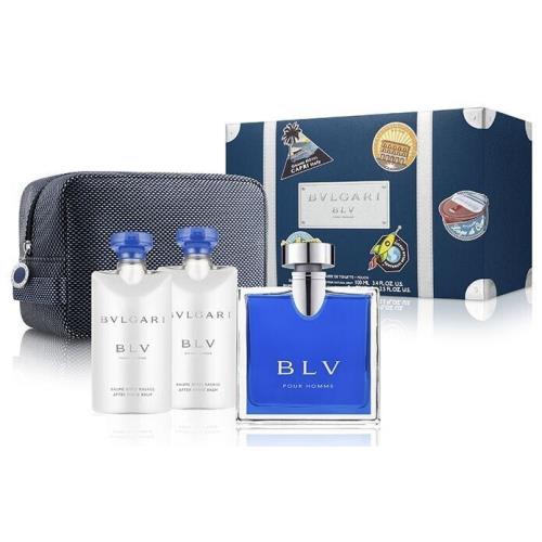 Blv by Bvlgari 4pc Set 3.4oz Edt + 2 x 2.5oz After Shave Balm + Trousse