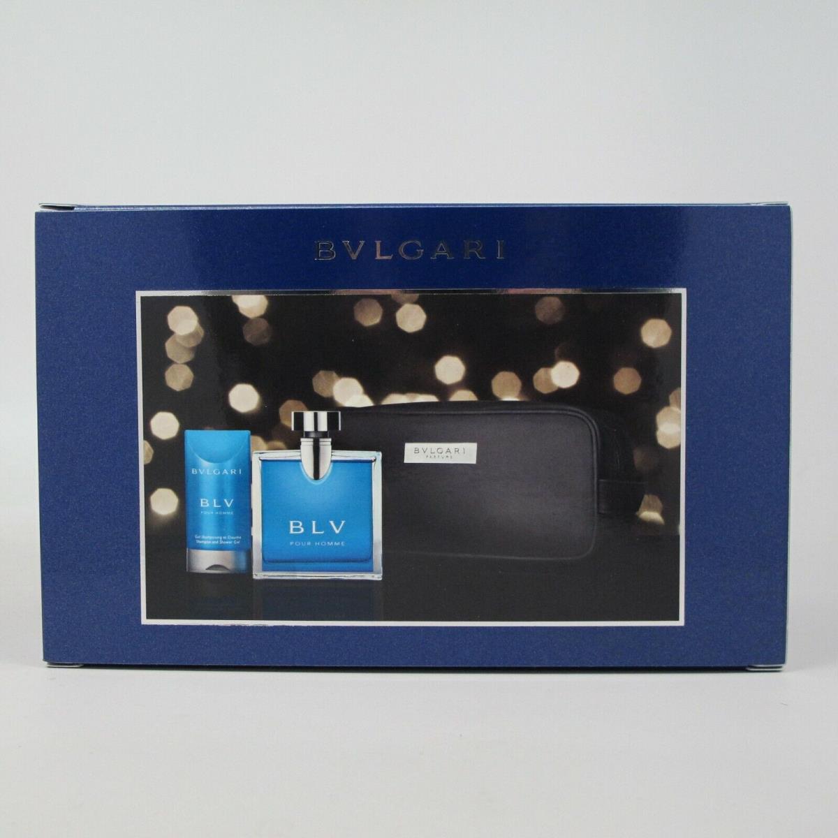 Blv Pour Homme by Bvlgari 3 Pc Set: 3.4 oz Edt Spray 2.5 oz Shampoo Pouch