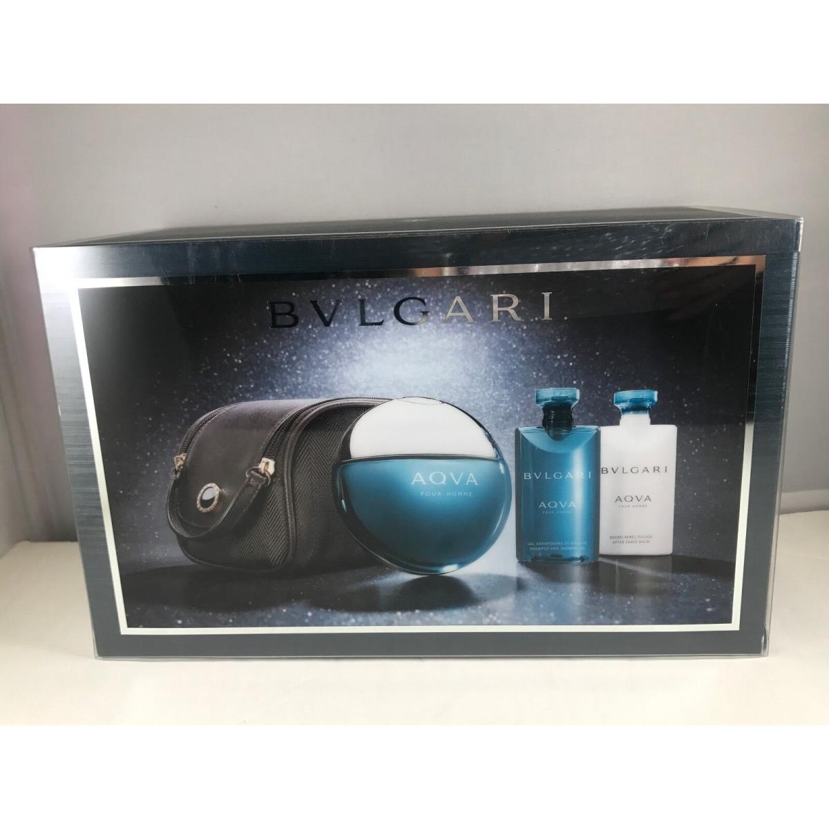 Bvlgari Aqva By Bvlgari Men 4PC Set 3.4 oz Edt + 2.5 oz SG + A/s Balm + Pouch