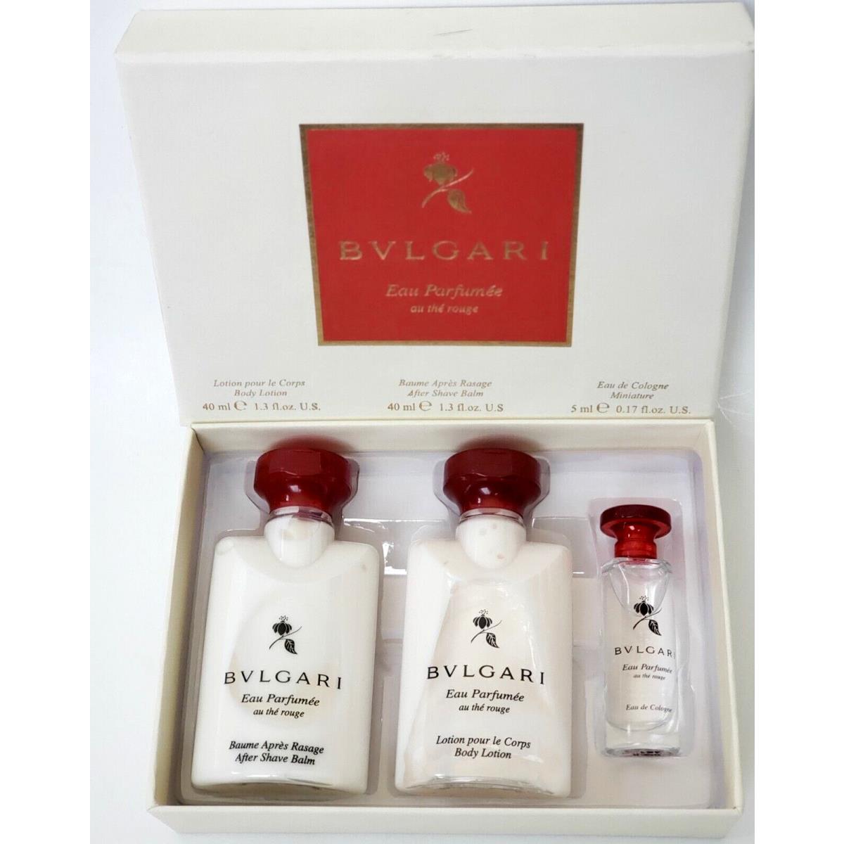 Bvlgari Eau Perfumee AU The Rouge Travel Kit Cologne Lotion After Shave Balm