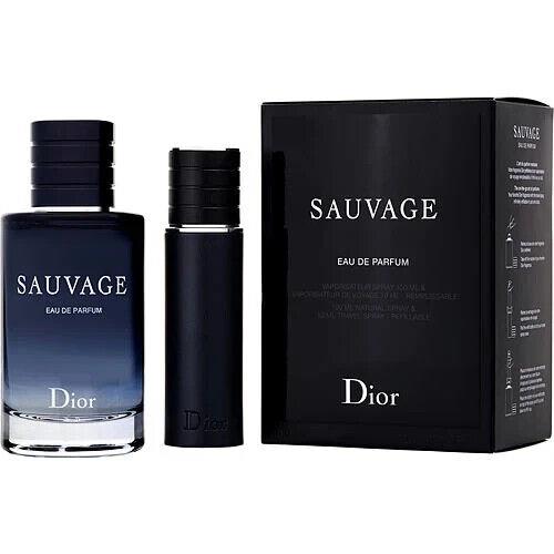 Dior Sauvage 2pc Set 3.4oz Edp Spray + 10ml Travel Spray Refillable Box