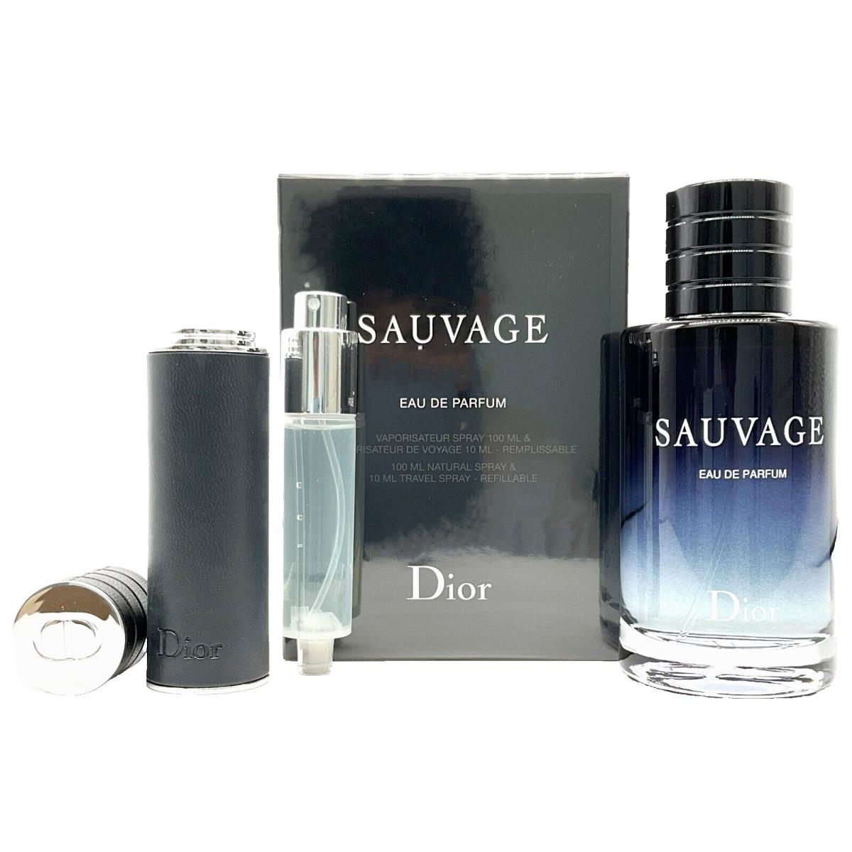 Dior Sauvage 2Pc Set For Men 3.4oz Edp + 0.34oz Refillable Spray