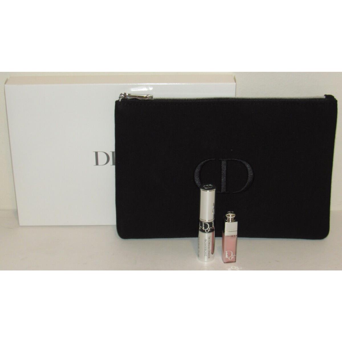 Dior Beauty Set Black Makeup Cosmetic Bag Addict Pink Gloss Diorshow Mascara