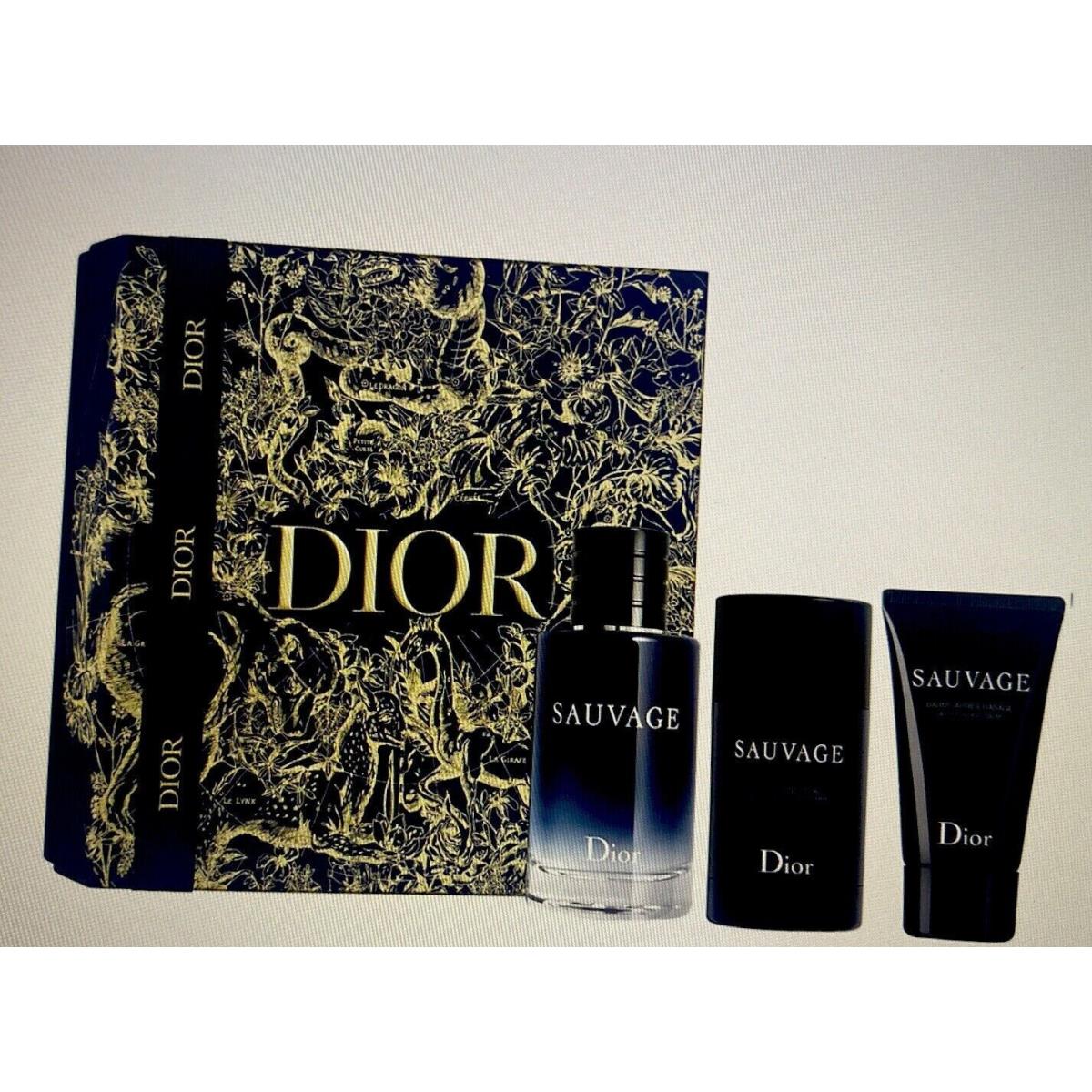 Christian Dior Sauvage For Men 3 Piece Set 3.4 Ounce Eau De Toilette Spray + 1