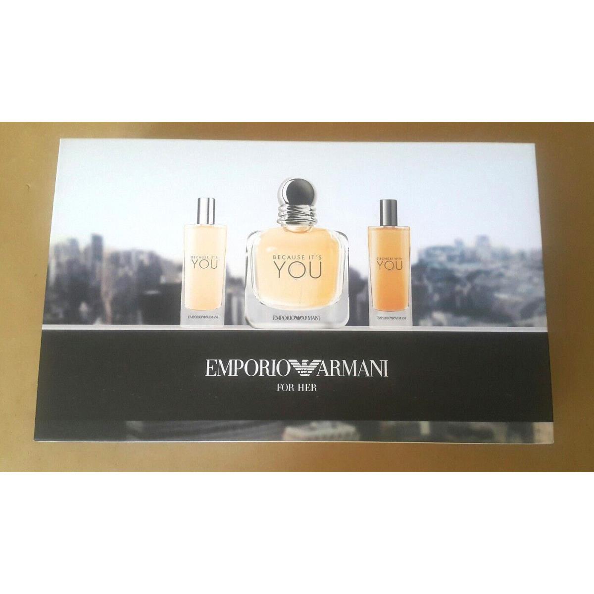 Emporio Armani Because Its You Gift Set ED Parfum Spray 3.4+0.5+ Toilette 0.5 oz