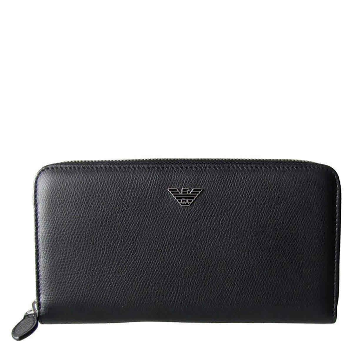 Emporio Armani Men`s Soft Saffiano Zip Around Wallet in Black YEME49-YAQ2E-8107