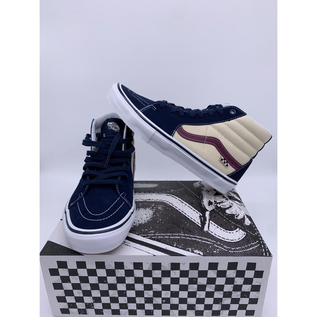 Vans Shoes Men`s 9 Dress Blues/turtle Dove Skate Sk8-Hi Sneakers Casual