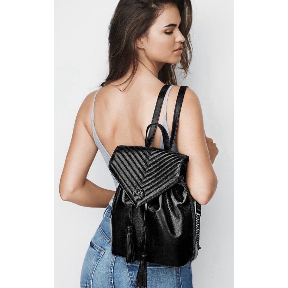 Victoria s Secret Angel V-quilt Crackle Black Metallic Backpack