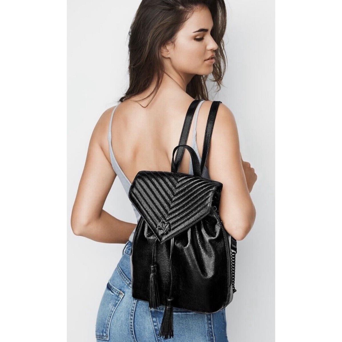 Victoria s Secret Angel V-quilt Crackle Black Metallic Backpack