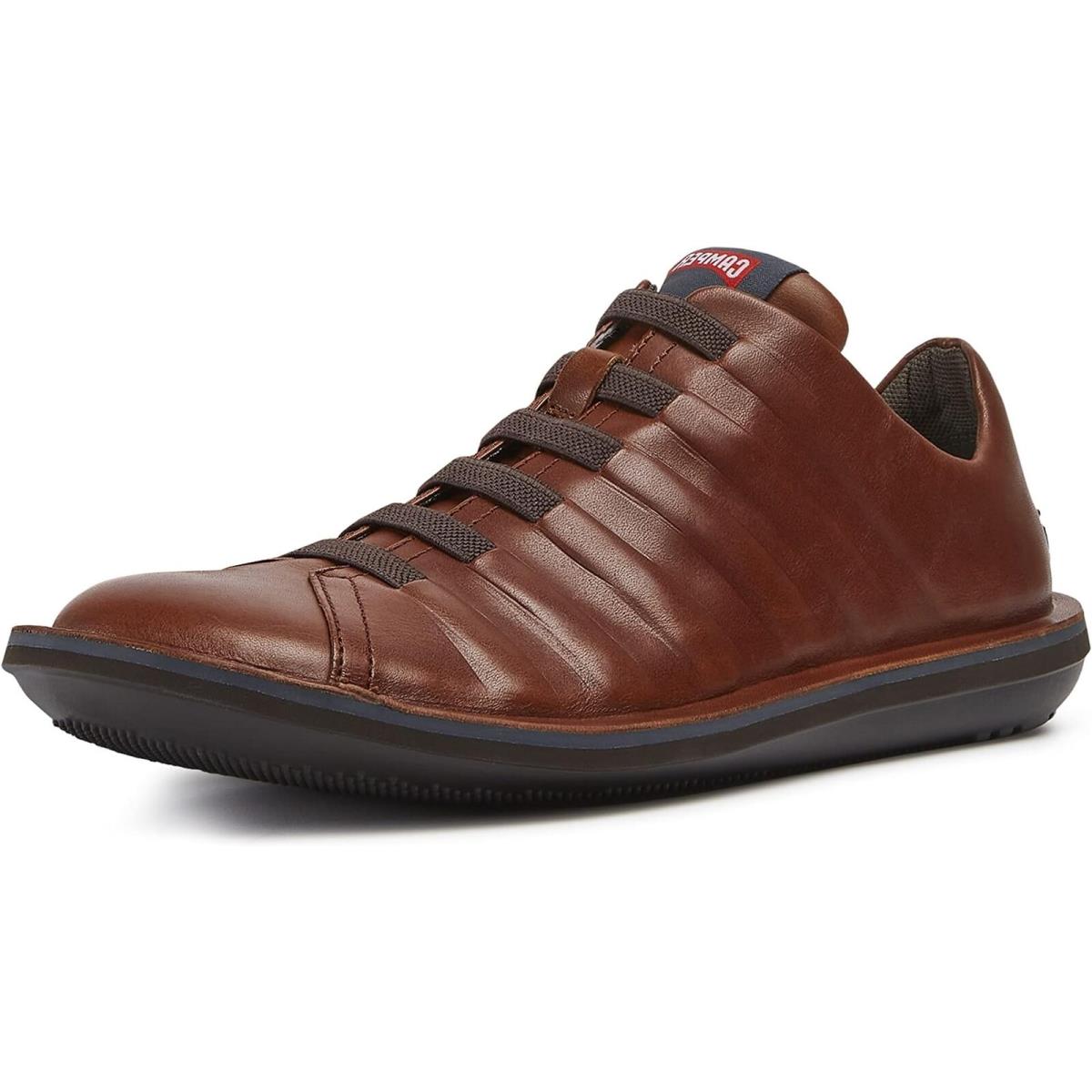 Camper Men`s Beetle Brown Sneakers with Full-grain Leather Elastic Laces US 9