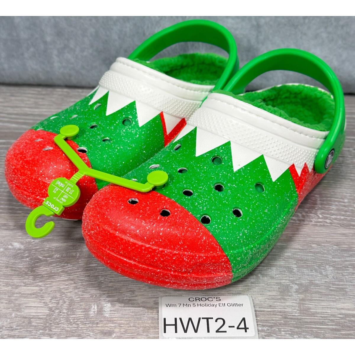 Crocs Holiday Christmas Elf Fur Lined Glittered Red Green White W7/ M5