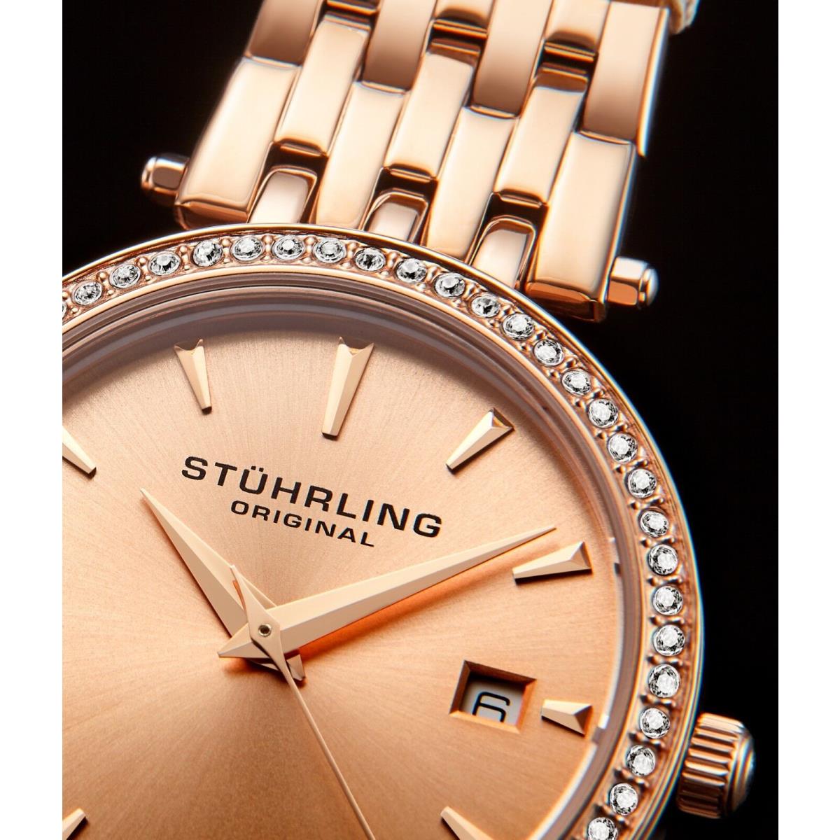 Stuhrling Garland Women`s 34mm Rose Gold Steel Bracelet Case Date Watch 579.04